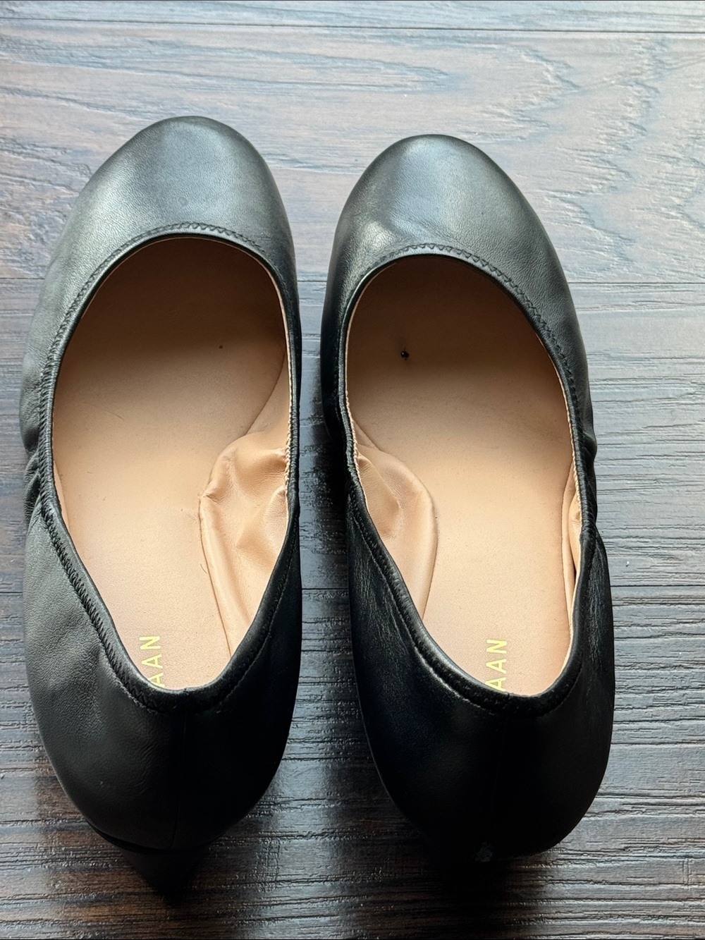 Cole Haan Black Leather Ballet Flats - Slip-On Women's Loafers - Picture 9 of 12